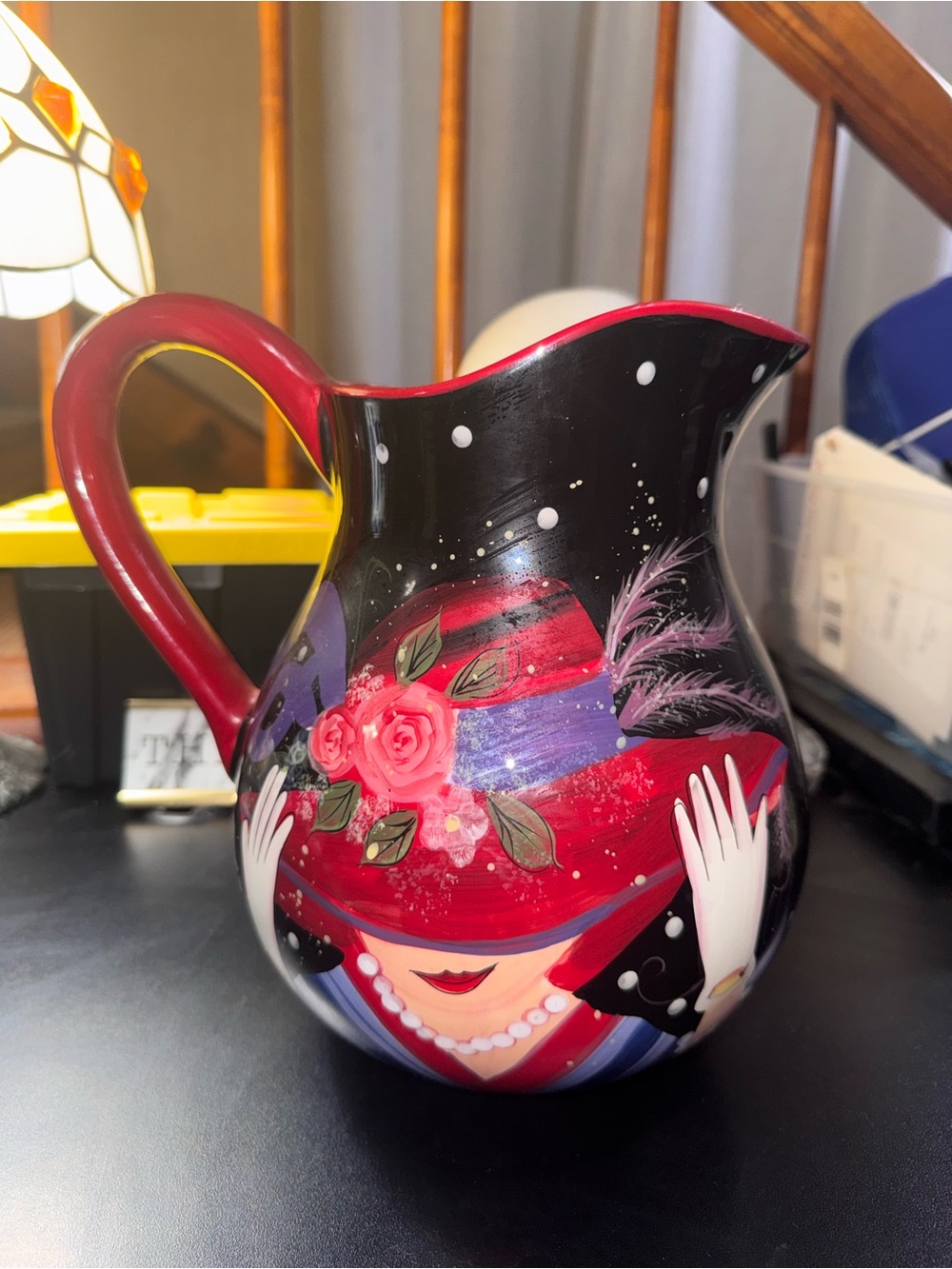 Susan Winget Certified International Red Hat Society 5 Qt Pitcher 8"